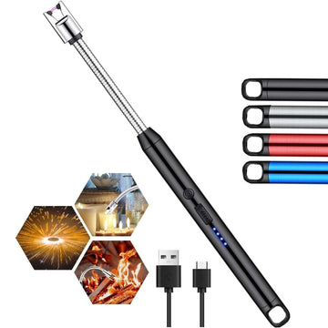 Rechargeable Electric Gas Lighter for Kitchen | Multipurpose USB C-Type Lighter for Gas Stove, Candles & Pooja | 360° Flexible, Windproof & Flameless Kitchen Tool | 1 Year Warranty – Black