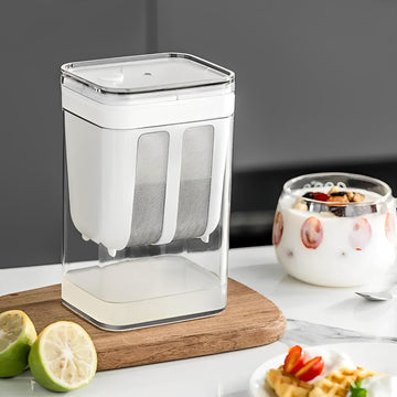 Plastic Greek Yogurt Maker & Hung Curd Strainer with Fine Mesh Lid, 1100ml – Homemade Yogurt, Curd, Cheese Separator, Whey Filter, Kitchen Essentials, Dairy Strainer, Easy Clean, White – Perfect for Healthy Recipes