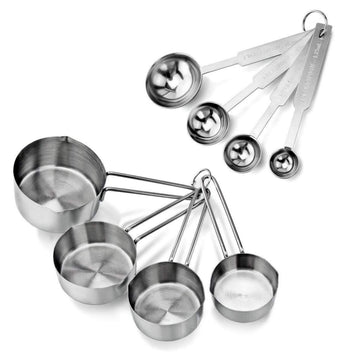 Stainless Steel Measuring Cups & Spoon Set – 4 Cups & 4 Spoons Combo for Dry & Liquid – Kitchen Gadgets for Cooking, Baking, Cakes – Measuring Cup Set with Handles – Durable, Rustproof Essentials