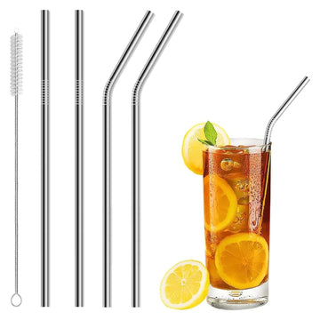 Reusable Stainless Steel Straws for Drinking | BPA-Free Metal Straws 8.5 Inch | 2 Bent + 2 Straight + 1 Brush Pack of 5