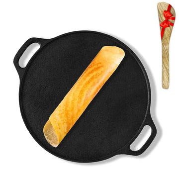 Iron Tawa for Dosa, Chapathi & Roti – 29cm Heavy Duty 2.7kg, Non-Stick Pre-Seasoned Cast Iron, Gas & Induction Stove Compatible, Long-Lasting, Toxin-Free, Chemical-Free, Black Indian Kitchen Essential