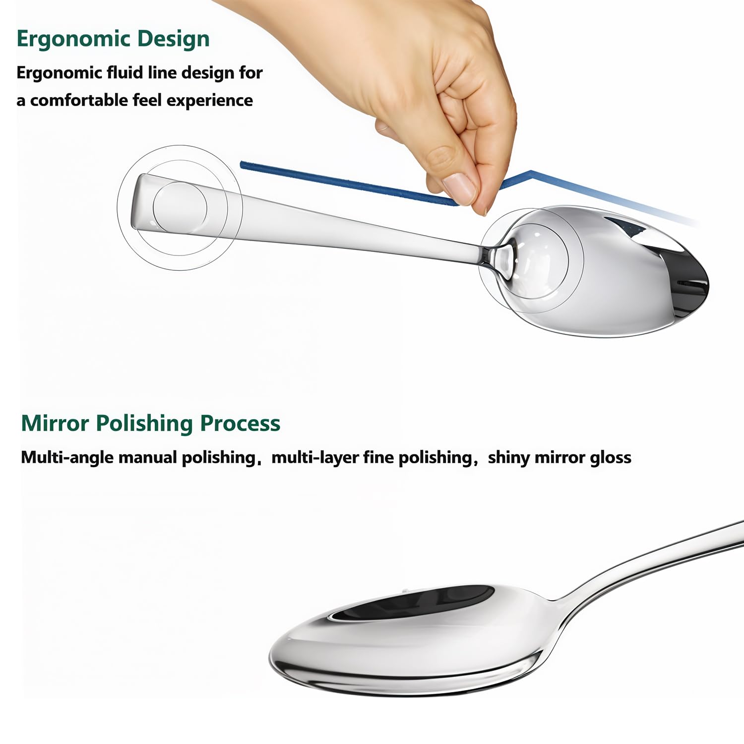 Stainless Steel Spoons Set of 12 | 16cm Dinner Spoons | Food Grade Silverware for Home Kitchen Dining | Mirror Polished Rustproof Cutlery | Reusable Table Spoons | Elegant Silver Finish | Spoon Set