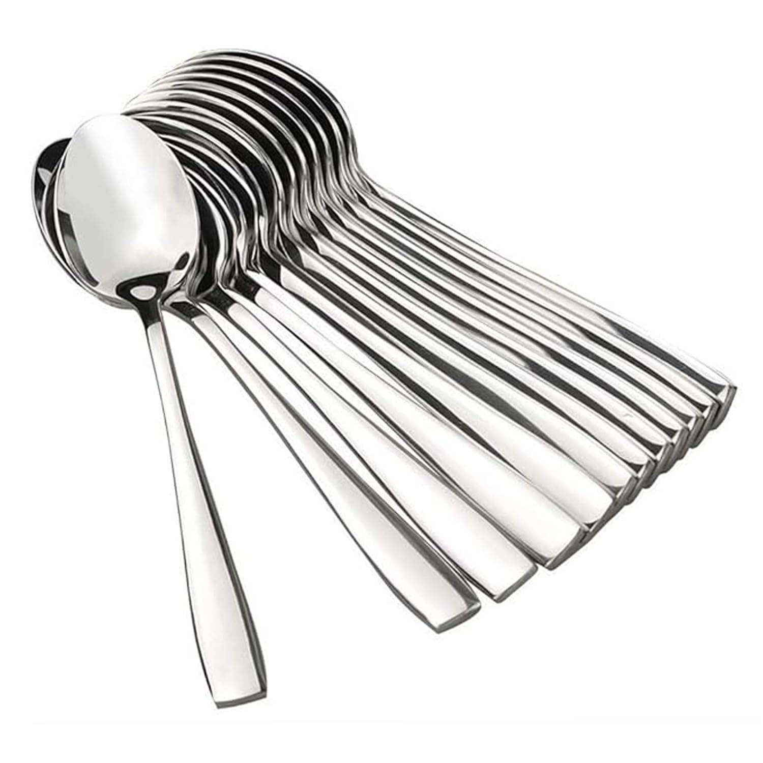 Stainless Steel Spoons Set of 12 | 16cm Dinner Spoons | Food Grade Silverware for Home Kitchen Dining | Mirror Polished Rustproof Cutlery | Reusable Table Spoons | Elegant Silver Finish | Spoon Set