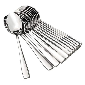 Stainless Steel Spoons Set of 12 | 16cm Dinner Spoons | Food Grade Silverware for Home Kitchen Dining | Mirror Polished Rustproof Cutlery | Reusable Table Spoons | Elegant Silver Finish | Spoon Set