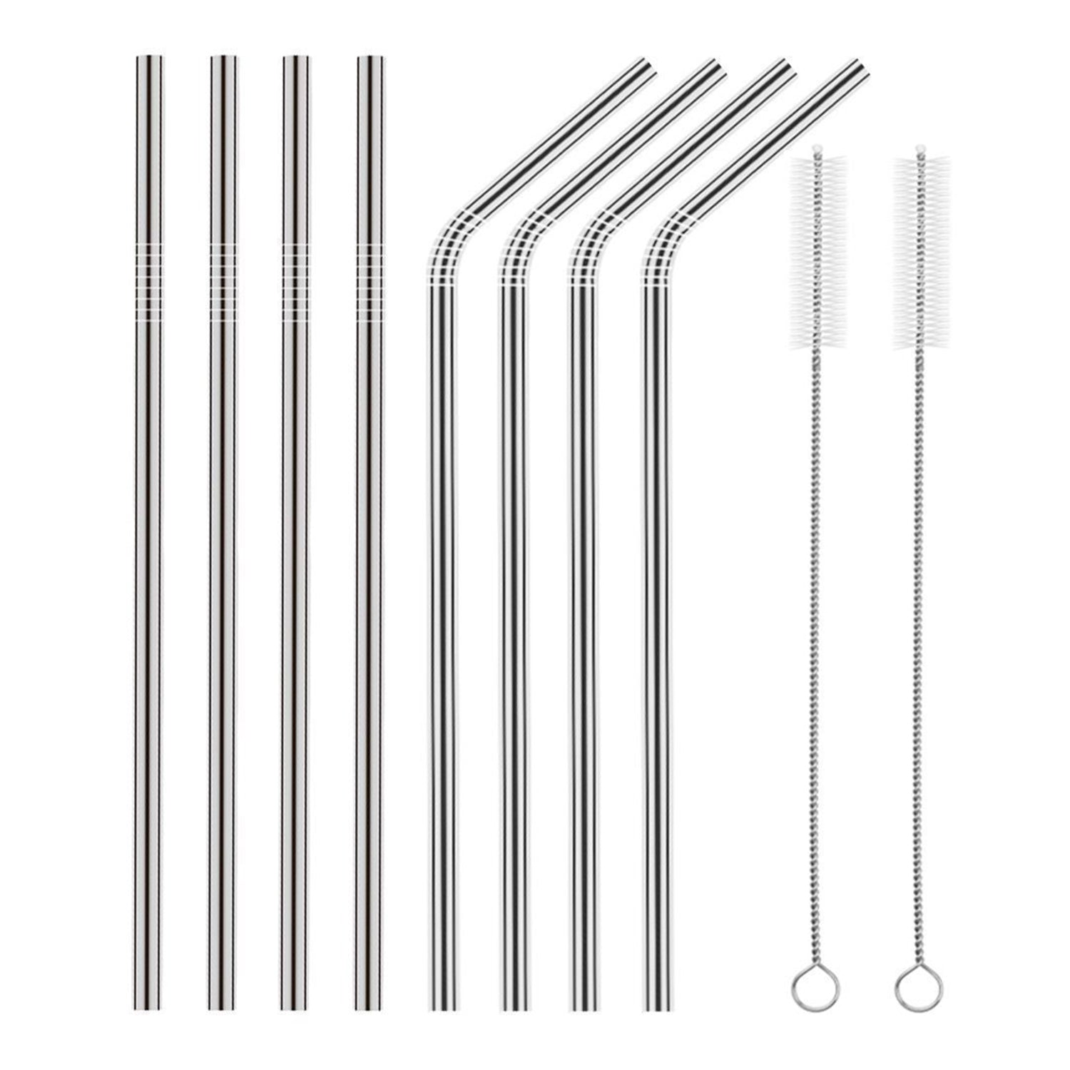 Reusable Stainless Steel Straws for Drinking | BPA-Free Metal Straws 8.5 Inch | 4 Bent + 4 Straight + 2 Brush  – Pack of 10
