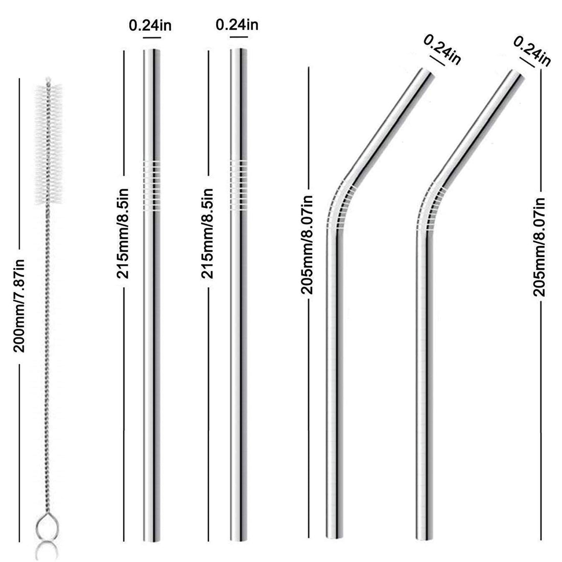 Reusable Stainless Steel Straws for Drinking | BPA-Free Metal Straws 8.5 Inch | 2 Bent + 2 Straight + 1 Brush Pack of 5