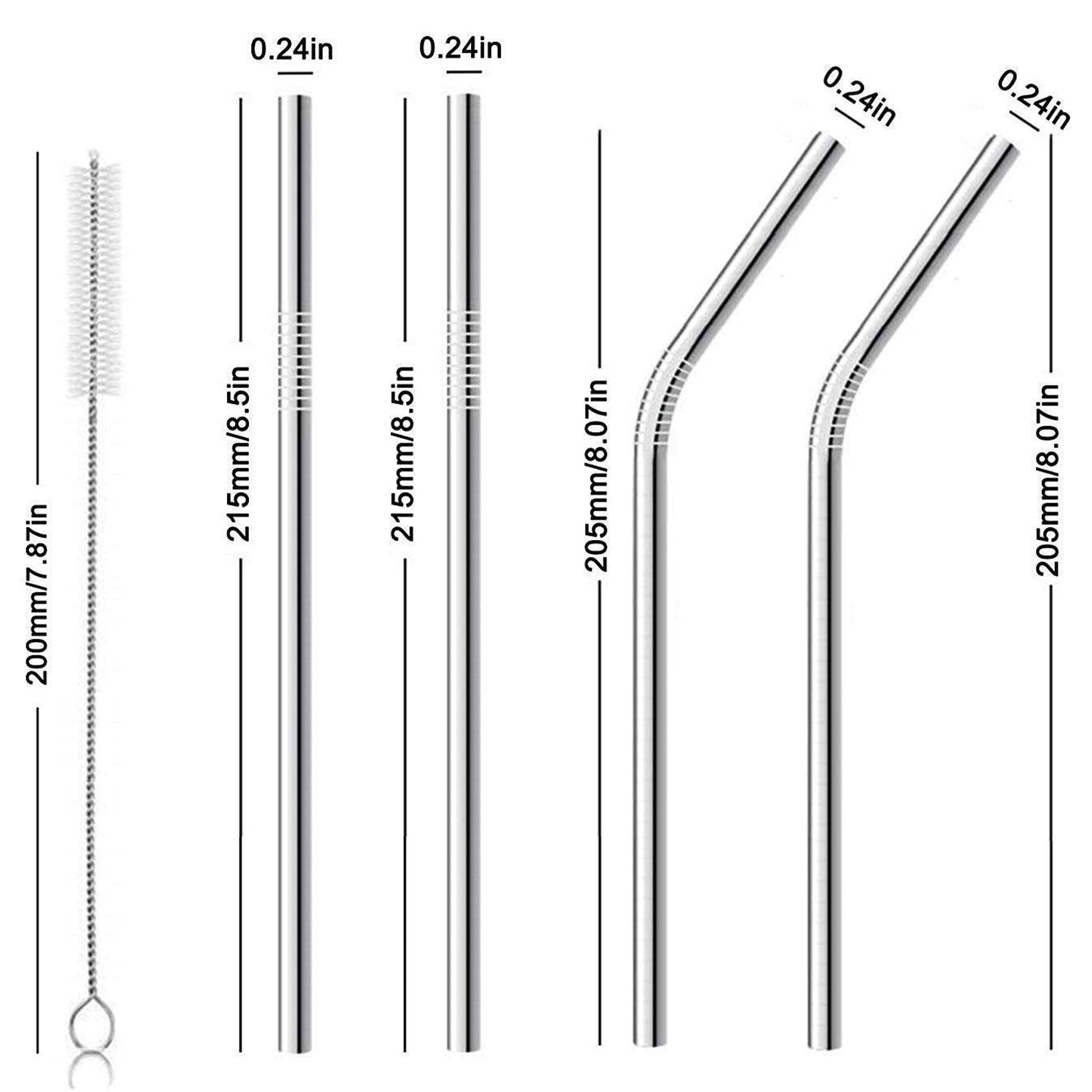 Reusable Stainless Steel Straws for Drinking | BPA-Free Metal Straws 8.5 Inch | 2 Bent + 2 Straight + 1 Brush Pack of 5