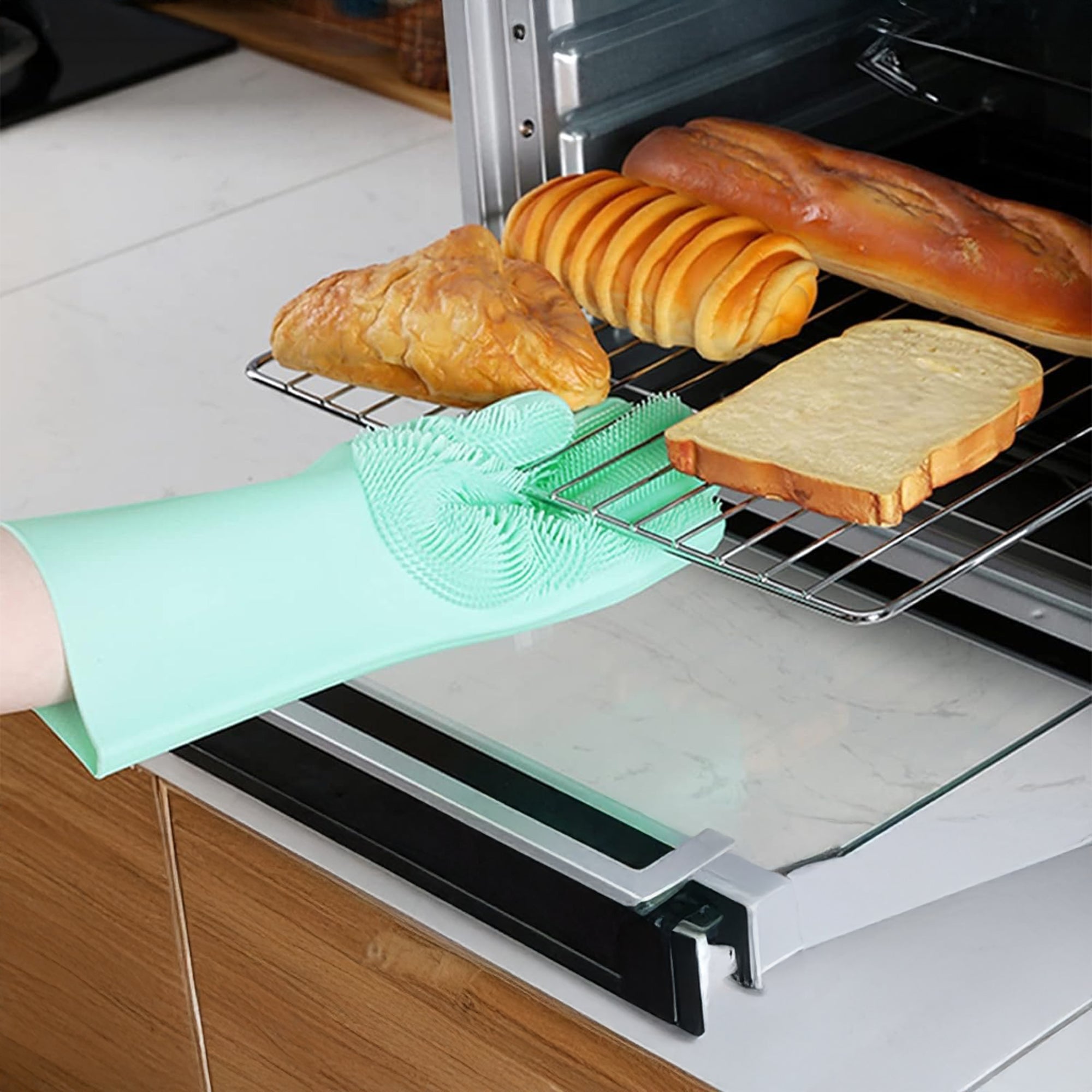 Silicone Heat Resistant Scrubber Gloves for Cleaning, Washing, Scrubbing Dishwashing Gloves for Kitchen - 1 Pair (Assorted)