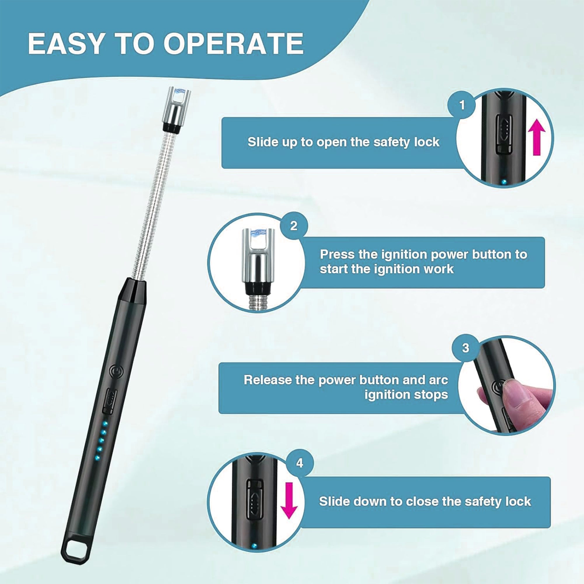 Rechargeable Electric Gas Lighter for Kitchen | Multipurpose USB C-Type Lighter for Gas Stove, Candles & Pooja | 360° Flexible, Windproof & Flameless Kitchen Tool | 1 Year Warranty – Black