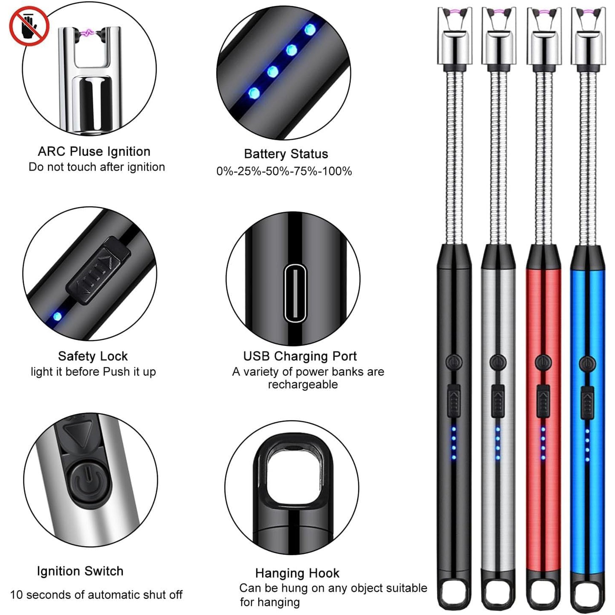 Rechargeable Electric Gas Lighter for Kitchen | Multipurpose USB C-Type Lighter for Gas Stove, Candles & Pooja | 360° Flexible, Windproof & Flameless Kitchen Tool | 1 Year Warranty – Black