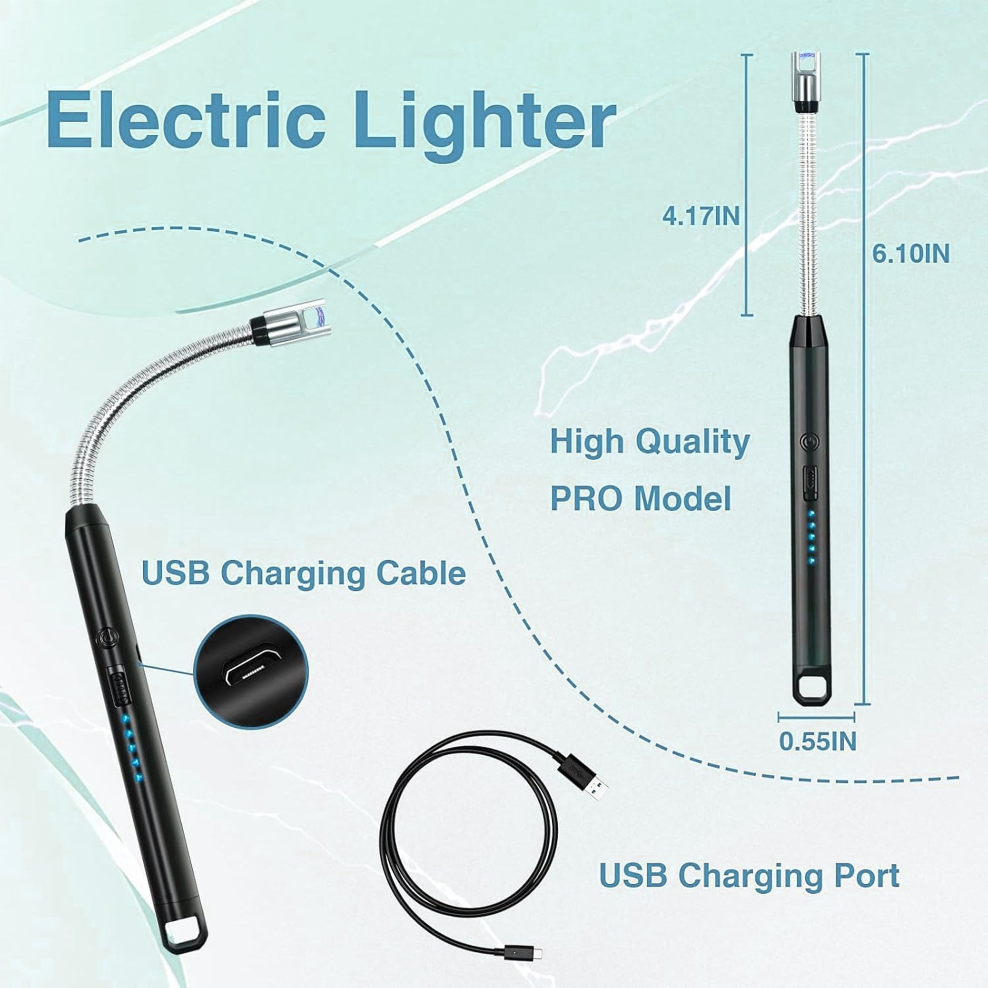 Rechargeable Electric Gas Lighter for Kitchen | Multipurpose USB C-Type Lighter for Gas Stove, Candles & Pooja | 360° Flexible, Windproof & Flameless Kitchen Tool | 1 Year Warranty – Black