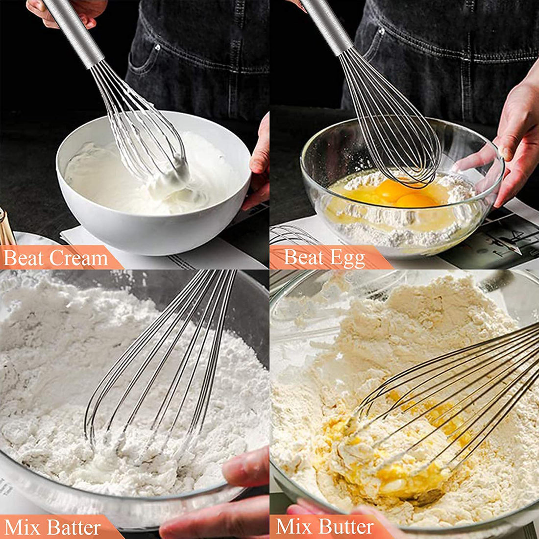 Stainless Steel Hand Whisk 11 Inch Wire Blender for Cooking, Mixing, Beating, Whisking, Stirring | Heavy Duty Kitchen Utensil for Eggs, Cream, Batter, Milk Frother, Baking & Cooking Tools (Silver, CHW1)