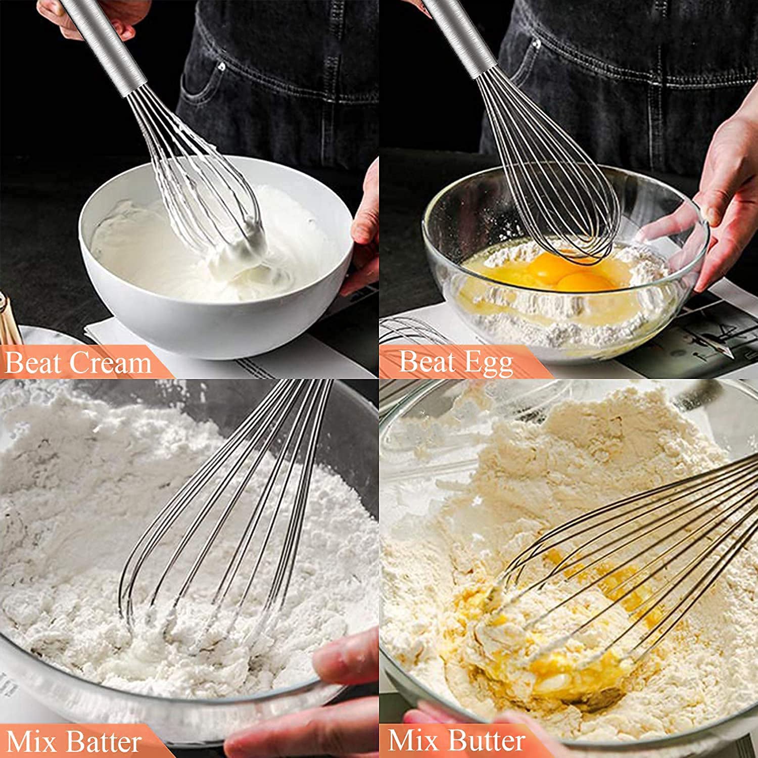 Stainless Steel Hand Whisk 11 Inch Wire Blender for Cooking, Mixing, Beating, Whisking, Stirring | Heavy Duty Kitchen Utensil for Eggs, Cream, Batter, Milk Frother, Baking & Cooking Tools (Silver, CHW1)