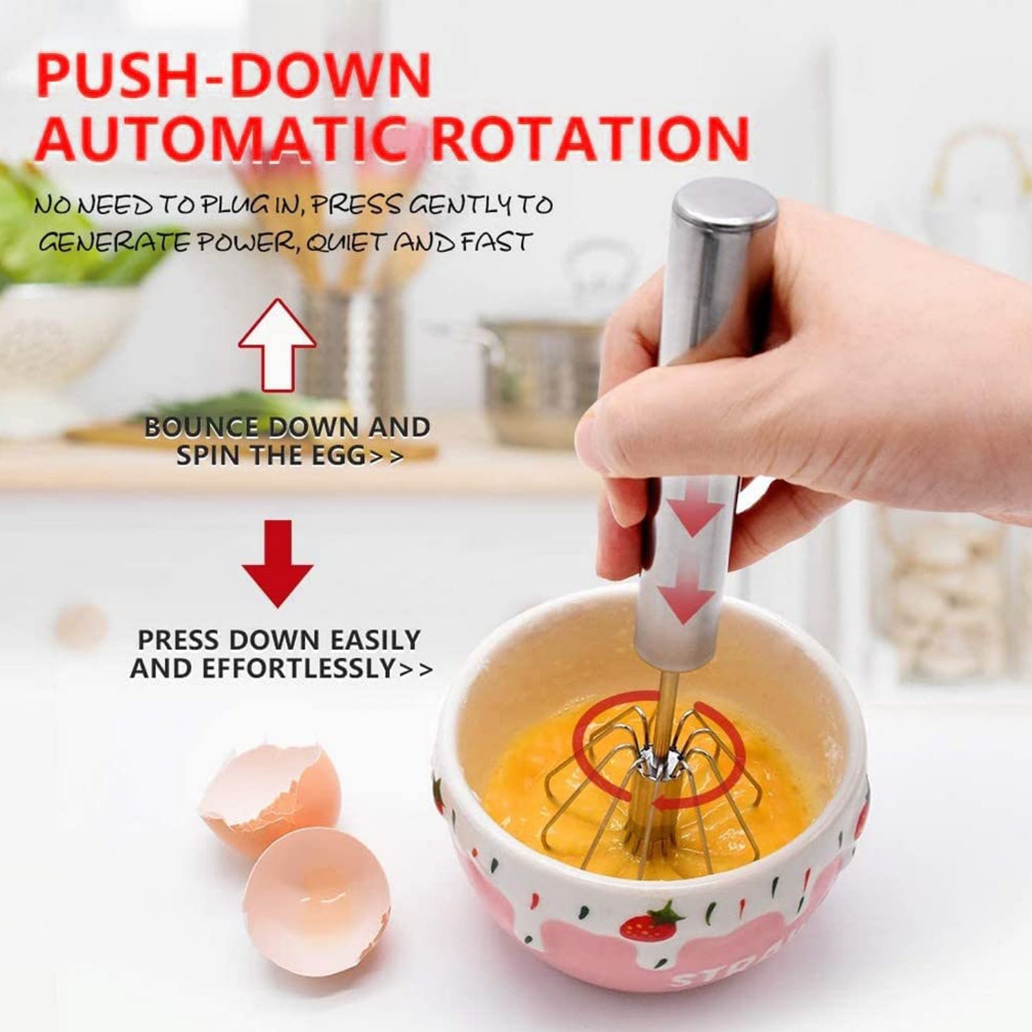 Stainless Steel Semi-Automatic Rotating Hand Push Whisk Blender