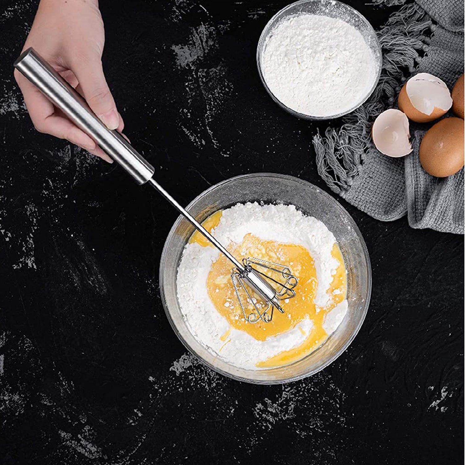 Stainless Steel Semi-Automatic Rotating Hand Push Whisk Blender
