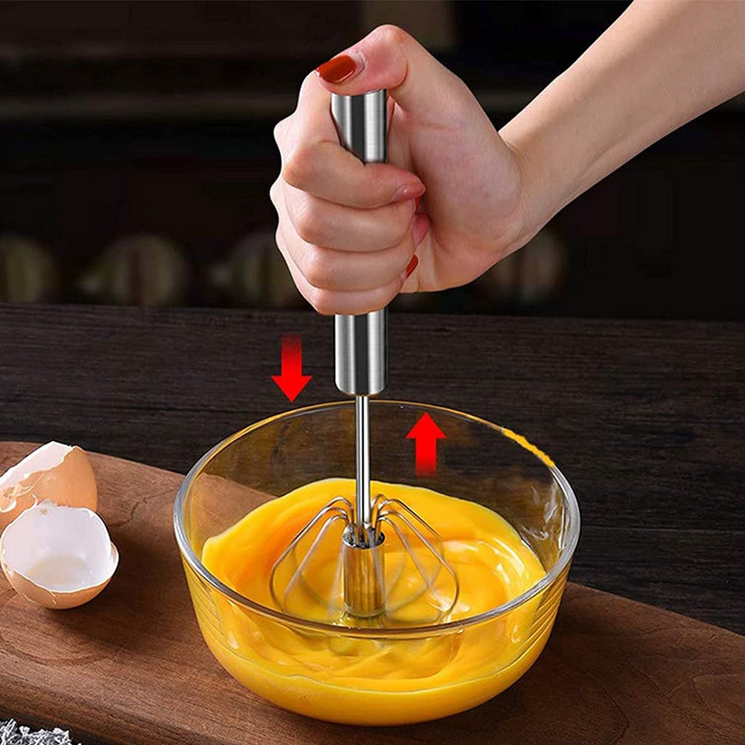 Stainless Steel Semi-Automatic Rotating Hand Push Whisk Blender