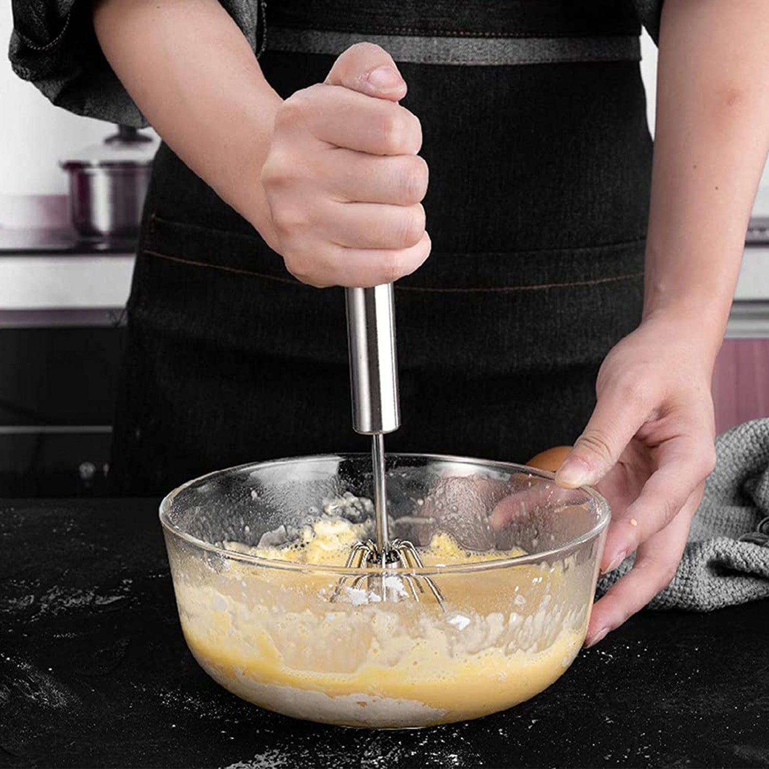 Stainless Steel Semi-Automatic Rotating Hand Push Whisk Blender