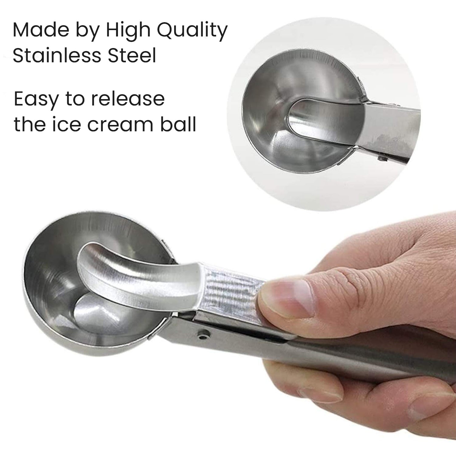 Stainless Steel Ice Cream Scoop with Spring Trigger Release | Heavy Duty Silver Ice Cream Spoon for Kitchen, Fruit, Cookie Dough, Melon Baller, Dessert & Baking Tools | Durable & Rustproof