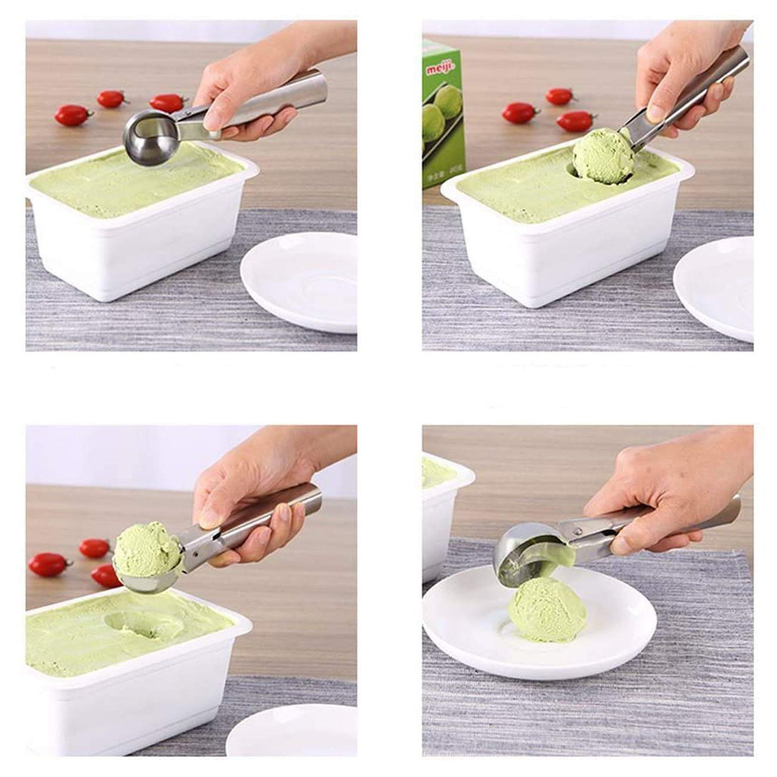 Stainless Steel Ice Cream Scoop with Spring Trigger Release | Heavy Duty Silver Ice Cream Spoon for Kitchen, Fruit, Cookie Dough, Melon Baller, Dessert & Baking Tools | Durable & Rustproof