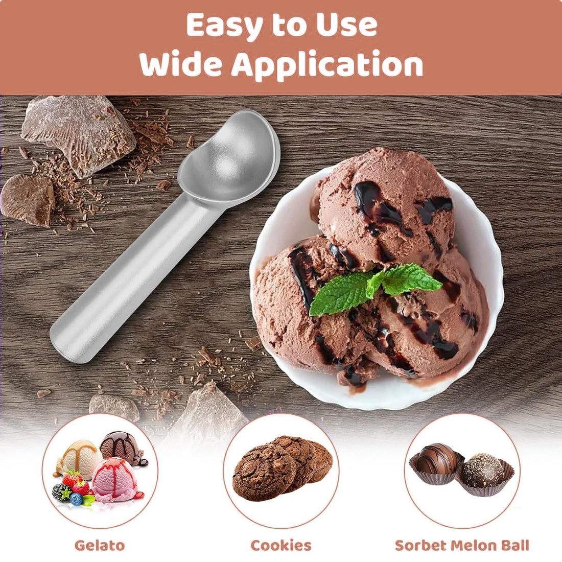 Ice Cream Scoop 7 Inch Nonstick Aluminium Scooper Spoon | Heavy Duty Anti-Freeze Ice Cream Scooper for Kitchen | One Piece Durable Design | Easy to Clean | Gelato, Sorbet, Cookie Dough Spoon (Silver)