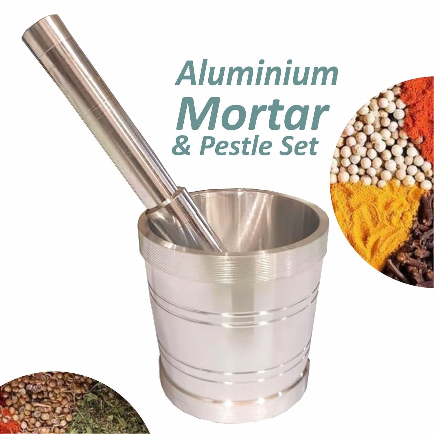 Kitchen Khalbatta Okhli Masher | Aluminium Mortar and Pestle Set | Heavy Duty Khal Batta Imam Dasta | Traditional Okhli Musal Khallad | Spice Grinder & Masher for Kitchen Herbs Masala & Ayurvedic Use