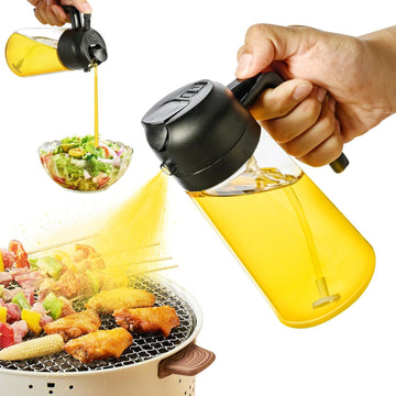 Glass Oil Sprayer & Dispenser Bottle 500ml | 2-in-1 Oil Dispenser for Kitchen Cooking | Olive Oil, Vinegar, Sauce & Dressing Spray Bottle | Leakproof, Refillable, Transparent Oil Container (Black)