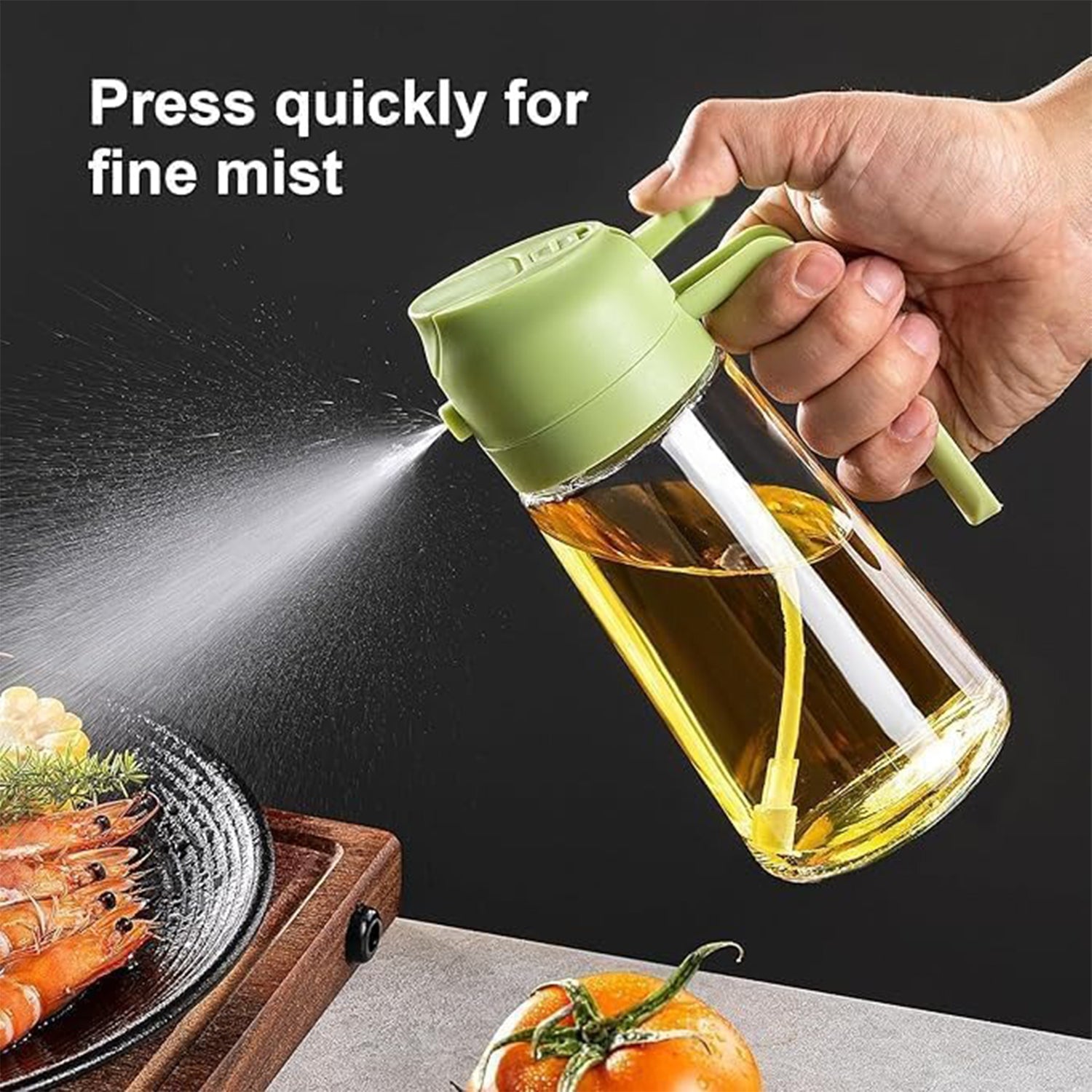 Glass Oil Sprayer & Dispenser Bottle 500ml | 2-in-1 Oil Dispenser for Kitchen Cooking | Olive Oil, Vinegar, Sauce & Dressing Spray Bottle | Leakproof, Refillable, Transparent Oil Container (Black)