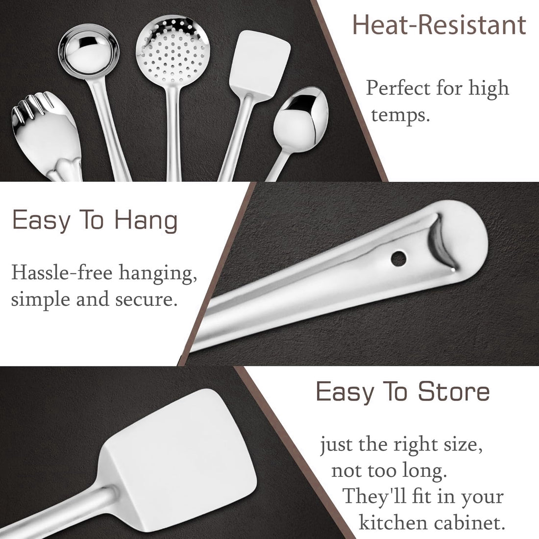 5 Pieces Stainless Steel Kitchen Tools Set for Cooking & Serving | Kitchen Utensils Pack of 5 – Ladle (Karchhi), Skimmer (Jhara), Turner/Spatula (Palta), Basting Spoon & Rice Spoon – Silver
