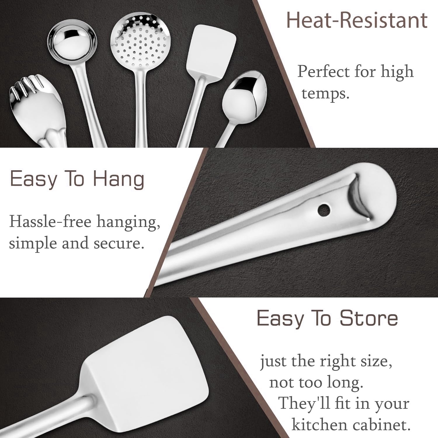 5 Pieces Stainless Steel Kitchen Tools Set for Cooking & Serving | Kitchen Utensils Pack of 5 – Ladle (Karchhi), Skimmer (Jhara), Turner/Spatula (Palta), Basting Spoon & Rice Spoon – Silver