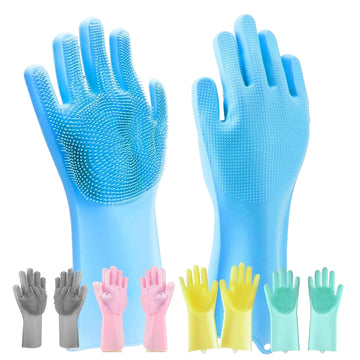 Silicone Heat Resistant Scrubber Gloves for Cleaning, Washing, Scrubbing Dishwashing Gloves for Kitchen - 1 Pair (Assorted)