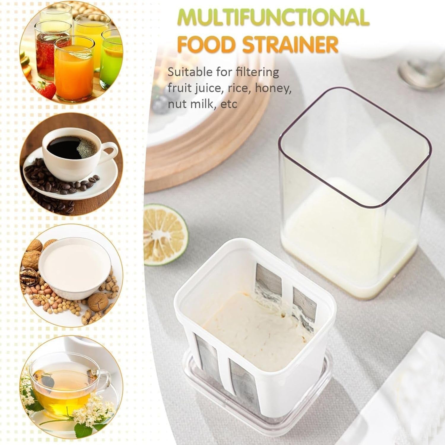 Plastic Greek Yogurt Maker & Hung Curd Strainer with Fine Mesh Lid, 1100ml – Homemade Yogurt, Curd, Cheese Separator, Whey Filter, Kitchen Essentials, Dairy Strainer, Easy Clean, White – Perfect for Healthy Recipes
