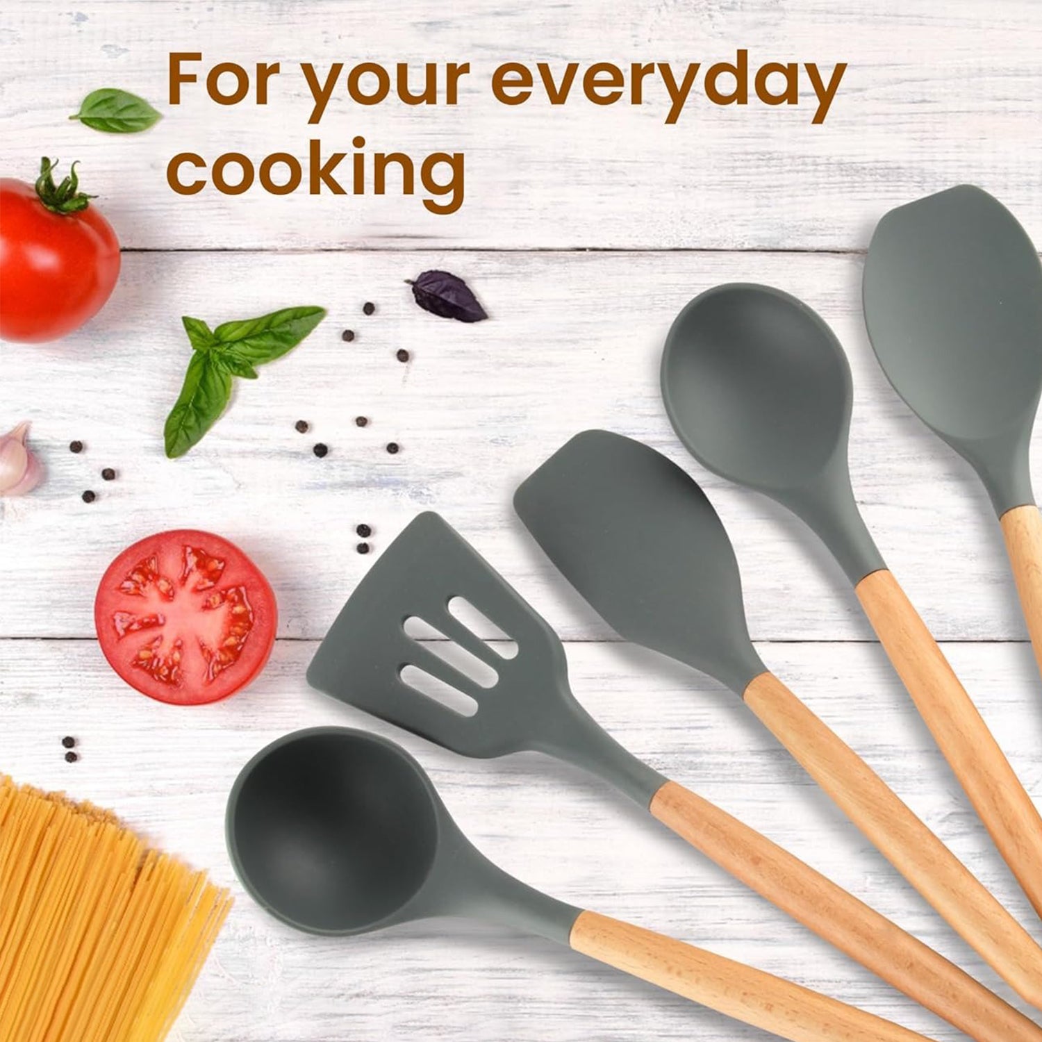 Silicone Spatula Set of 5 | Heat Resistant Flexible Spatula for Cooking, Baking & Mixing | Non-Stick Kitchen Utensils for Cookware | BPA Free, Seamless Design, Durable & Easy to Clean (Royal Grey)