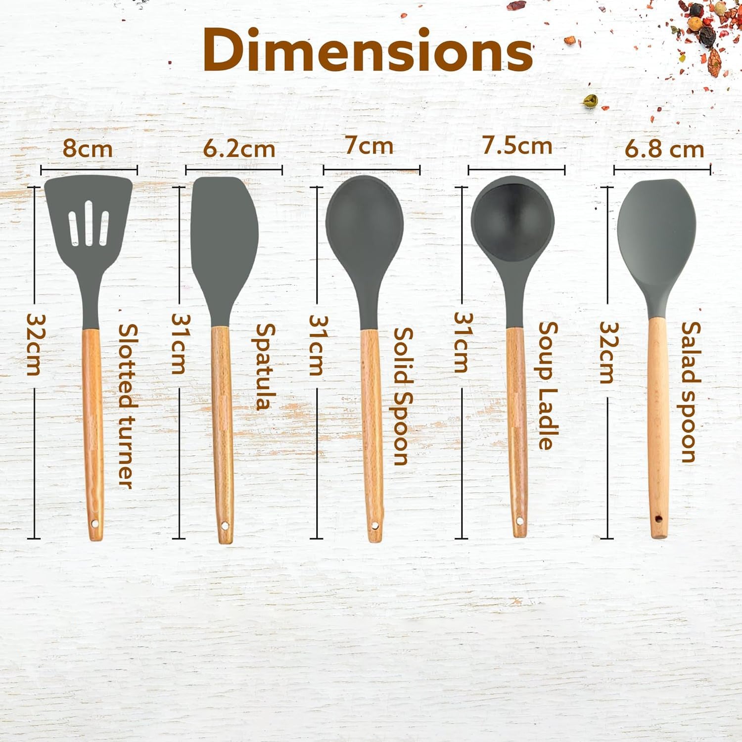 Silicone Spatula Set of 5 | Heat Resistant Flexible Spatula for Cooking, Baking & Mixing | Non-Stick Kitchen Utensils for Cookware | BPA Free, Seamless Design, Durable & Easy to Clean (Royal Grey)