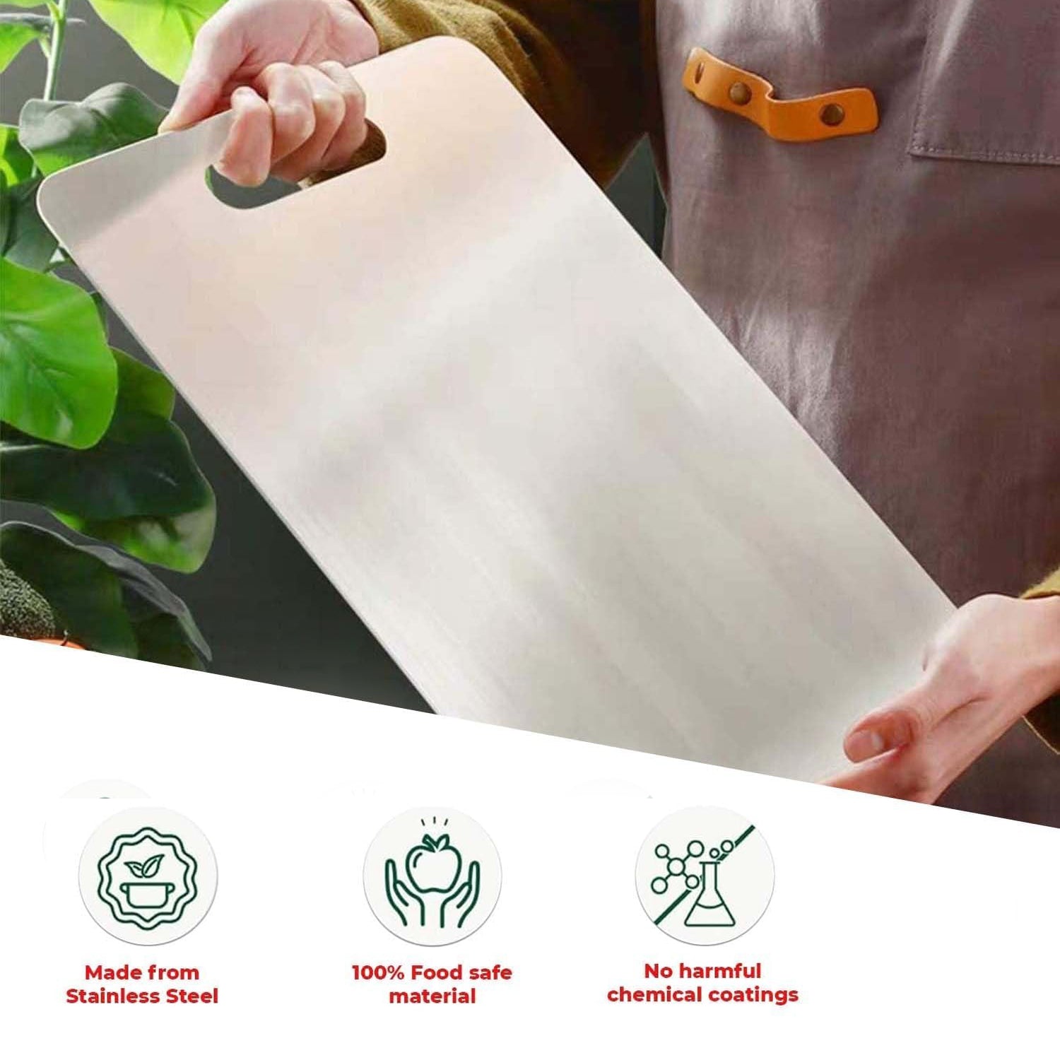 Large Stainless Steel Chopping Board for Kitchen | Vegetable & Fruit Cutting Board | Heavy Duty Metal Cutting Board | Rustproof, Durable & Hygienic Food Grade Board (Pack of 1, Silver)