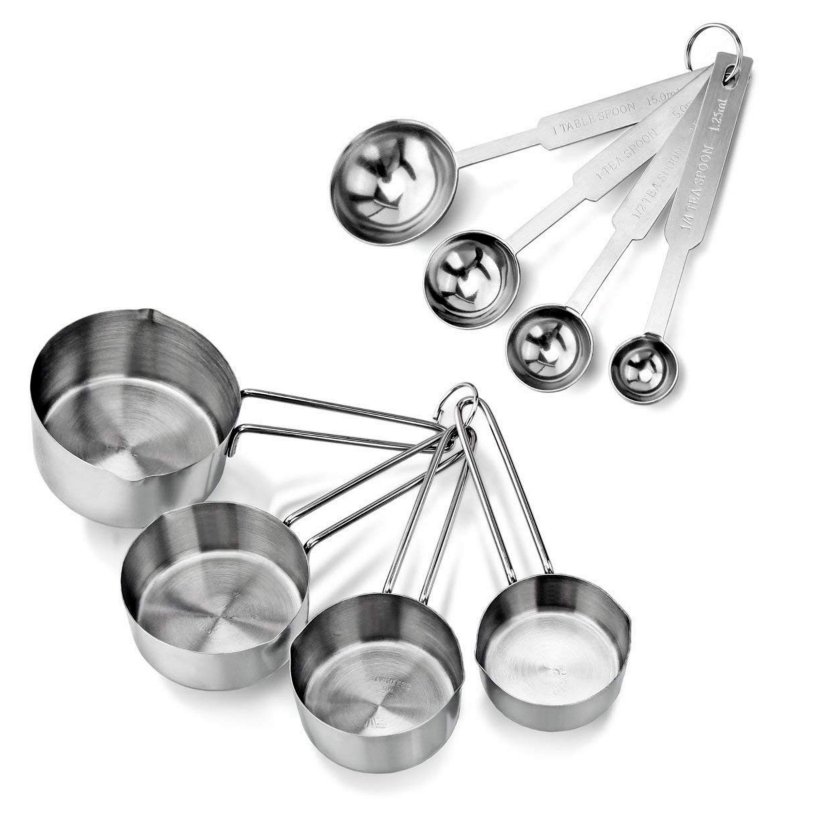 Stainless Steel Measuring Cups & Spoon Set – 4 Cups & 4 Spoons Combo for Dry & Liquid – Kitchen Gadgets for Cooking, Baking, Cakes – Measuring Cup Set with Handles – Durable, Rustproof Essentials