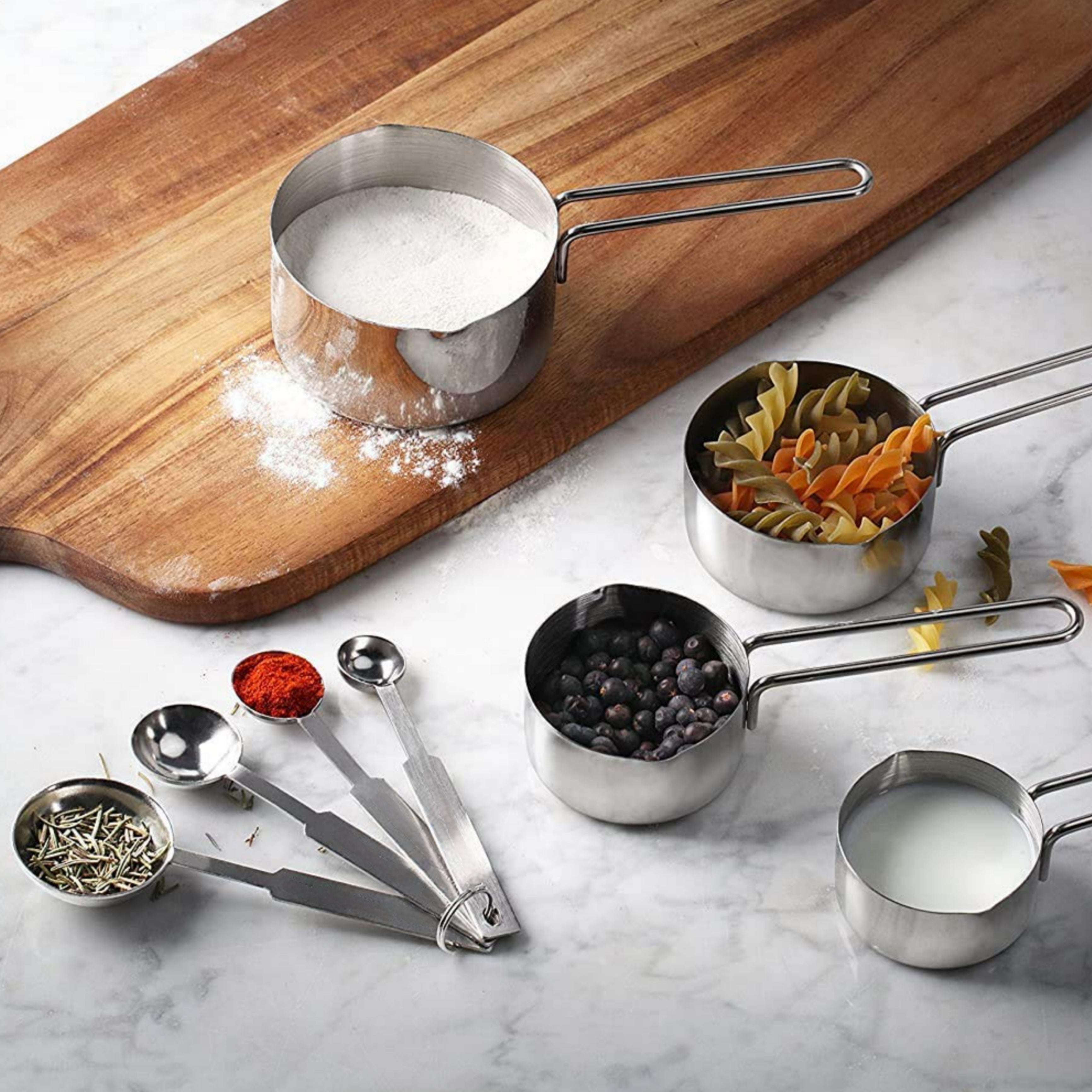Stainless Steel Measuring Cups & Spoon Set – 4 Cups & 4 Spoons Combo for Dry & Liquid – Kitchen Gadgets for Cooking, Baking, Cakes – Measuring Cup Set with Handles – Durable, Rustproof Essentials