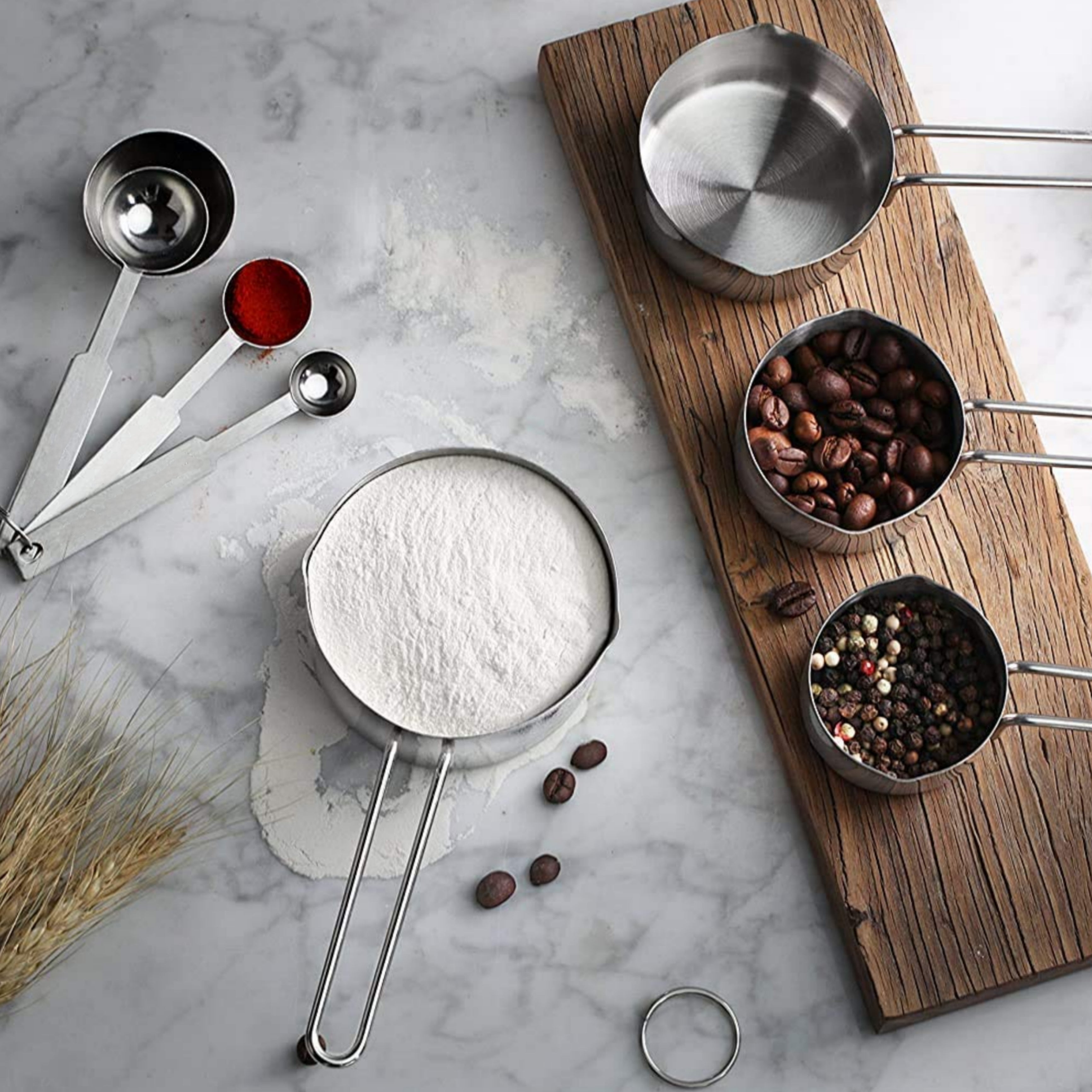 Stainless Steel Measuring Cups & Spoon Set – 4 Cups & 4 Spoons Combo for Dry & Liquid – Kitchen Gadgets for Cooking, Baking, Cakes – Measuring Cup Set with Handles – Durable, Rustproof Essentials