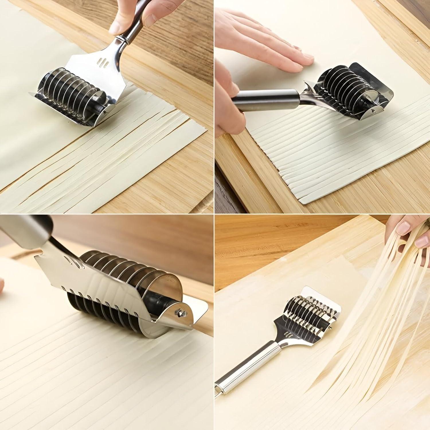 Stainless Steel Pasta Noodle Cutter – High Grade Stainless Steel Spaghetti Maker, Noodle Lattice Roller, Dough Cutter Mincer, Kitchen Cooking Tools for Homemade Pasta, Fresh Noodles, Easy & Durable