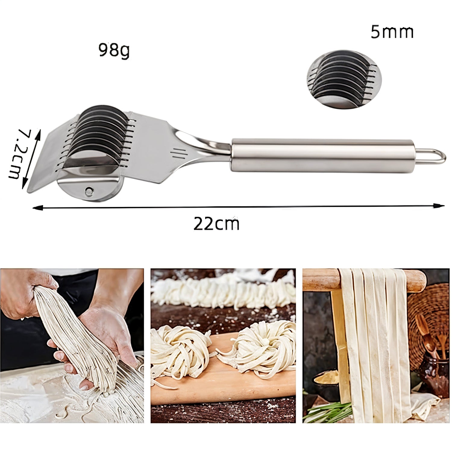 Stainless Steel Pasta Noodle Cutter – High Grade Stainless Steel Spaghetti Maker, Noodle Lattice Roller, Dough Cutter Mincer, Kitchen Cooking Tools for Homemade Pasta, Fresh Noodles, Easy & Durable