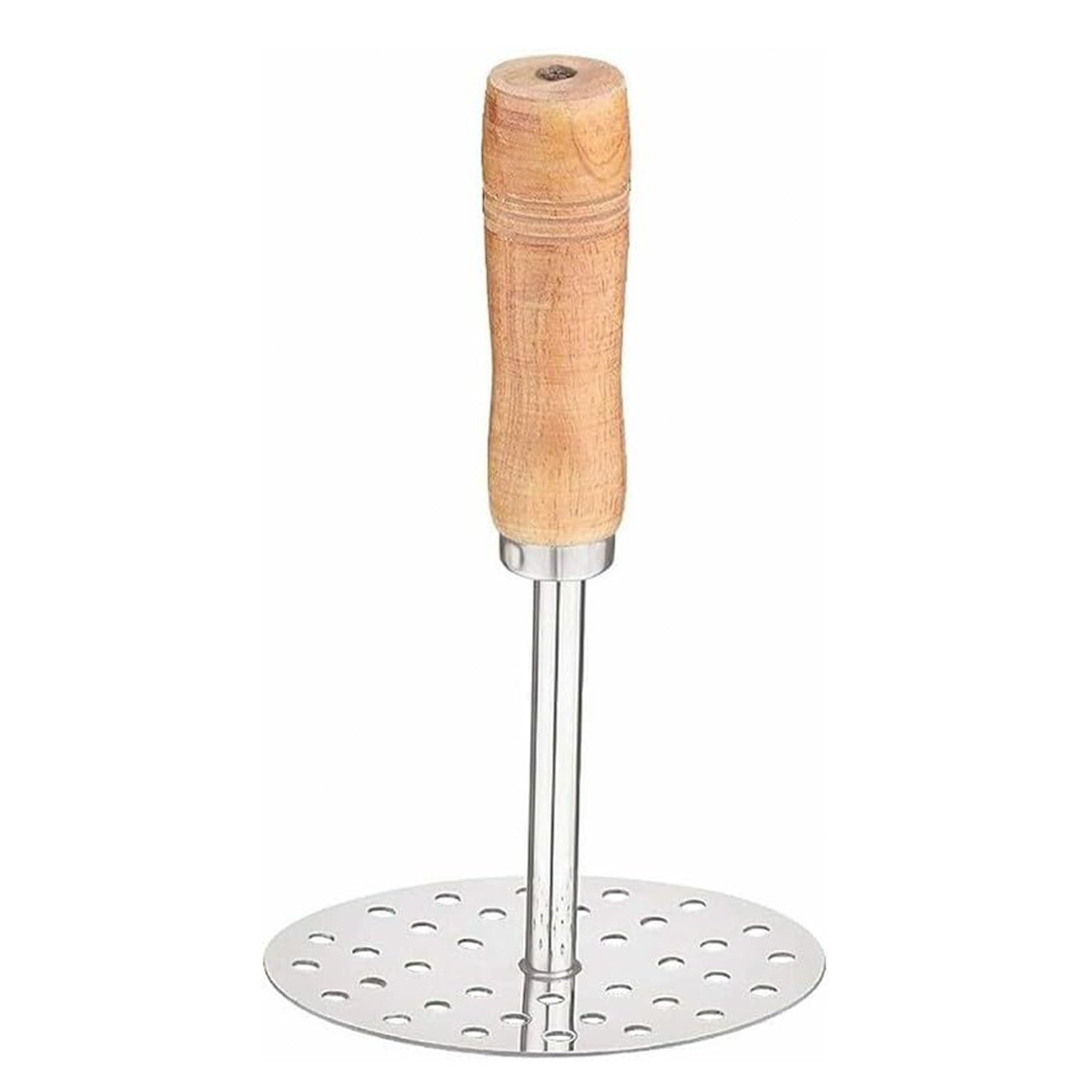 Stainless Steel Potato Masher with Wooden Handle Round | Size 4, 10cm Diameter | Best Kitchen Masher for Vegetables, Pav Bhaji, Baby Food | Durable Smasher Tool for Easy Mashing | Home & Cooking Essential