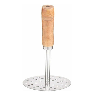 Stainless Steel Potato Masher with Wooden Handle Round | Size 4, 10cm Diameter | Best Kitchen Masher for Vegetables, Pav Bhaji, Baby Food | Durable Smasher Tool for Easy Mashing | Home & Cooking Essential