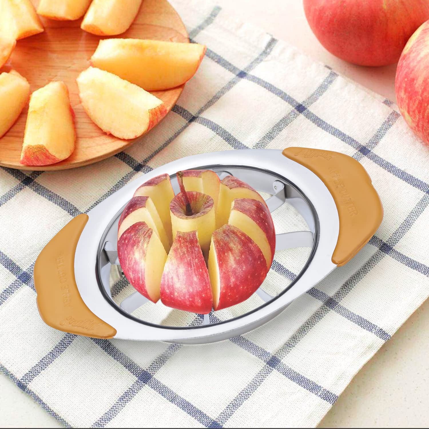 Stainless Steel Apple Cutter with 8 Blades – Easy Apple Slicer & Corer, Fruit Cutting Tool for Kitchen, Effortlessly Slice Apples, Pears & Fruits, Durable Home Use, Quick Prep, Safe & Easy Cleaning