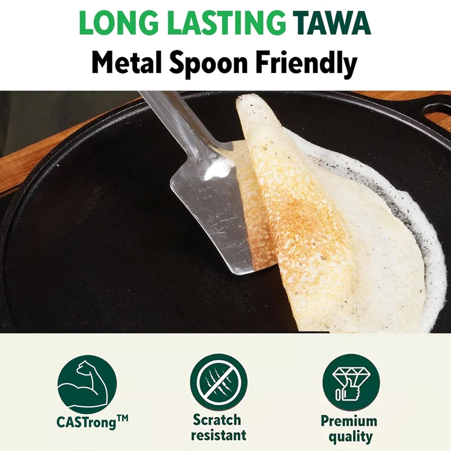 Iron Tawa for Dosa, Chapathi & Roti – 29cm Heavy Duty 2.7kg, Non-Stick Pre-Seasoned Cast Iron, Gas & Induction Stove Compatible, Long-Lasting, Toxin-Free, Chemical-Free, Black Indian Kitchen Essential