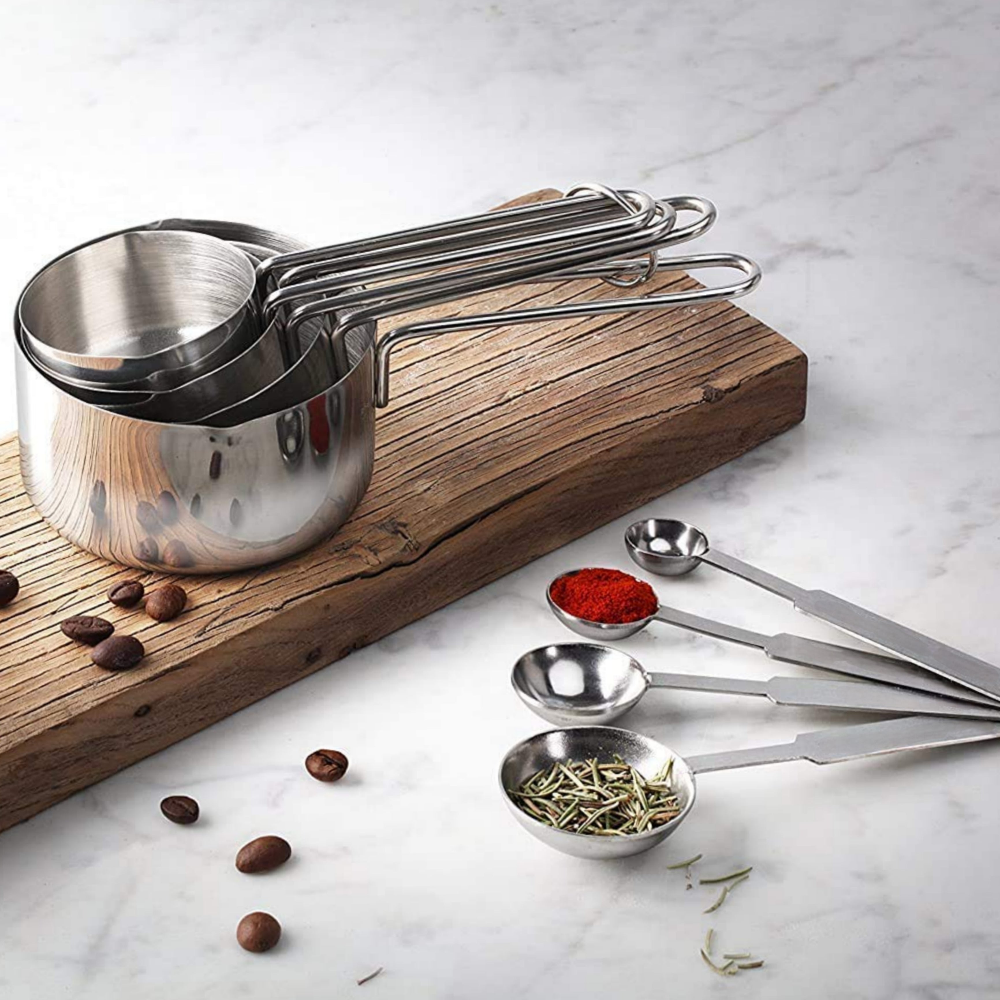 Stainless Steel Measuring Cups & Spoon Set – 4 Cups & 4 Spoons Combo for Dry & Liquid – Kitchen Gadgets for Cooking, Baking, Cakes – Measuring Cup Set with Handles – Durable, Rustproof Essentials